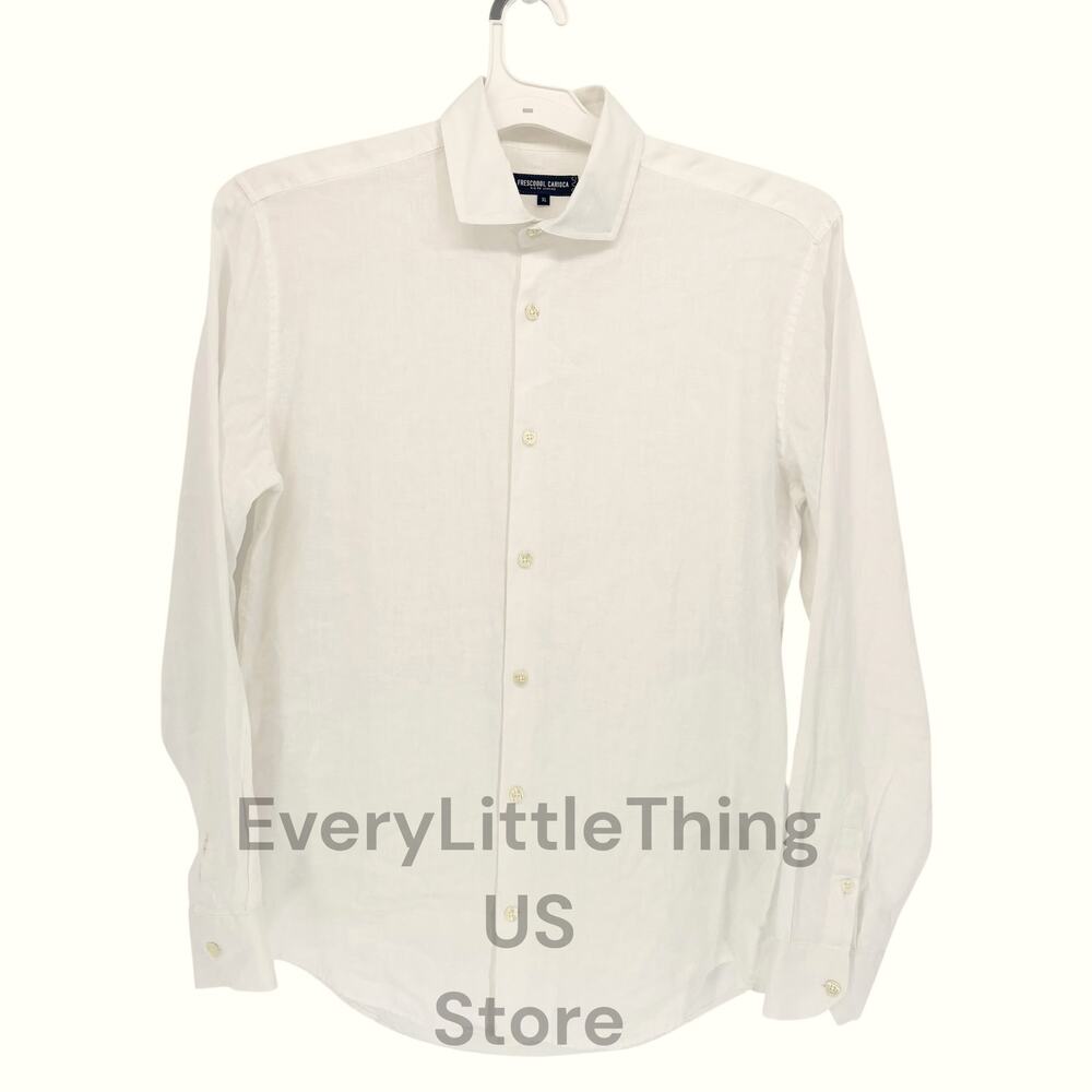 Frescobol Carioca 100% Linen Shirt Mens XL White Long Sleeve Button Up Old Money